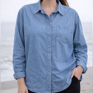 Talbots Denim Chambray Shirt Medium 100% Cotton Made In Hong Kong Vintage
